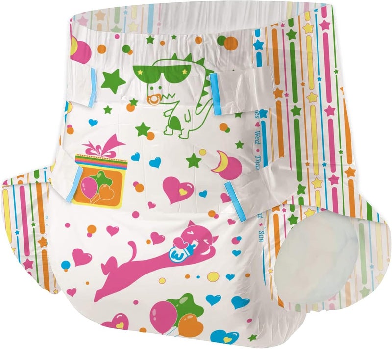Aimisin Adult Printed Diapers,Large-Kitten and Dinosaur, 7 Pieces for Men and Women - Leak Protection Heavy Absorbency Protection Diapers - Image 1